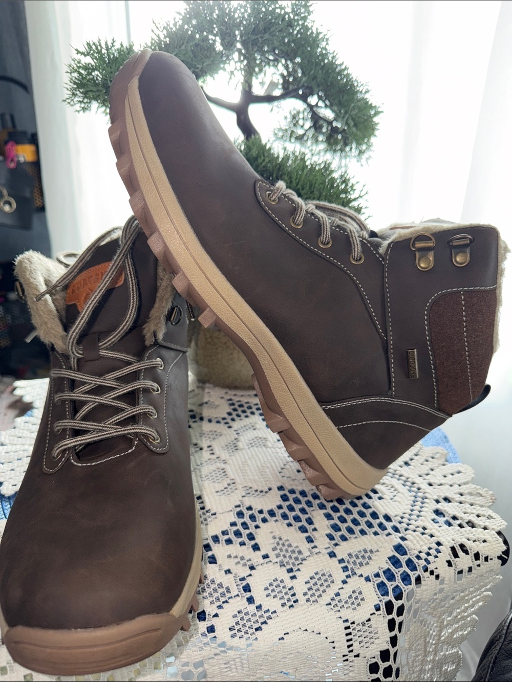 Men's Brown Faux-Fur Lined Hiking Boots - Casual Outdoor Comfort
